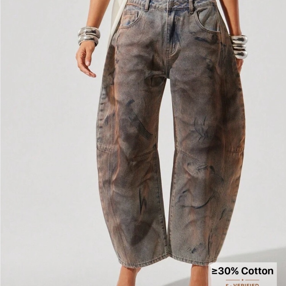 SHEIN Washed Distressed Boyfriend Jeans in Brown and Gray